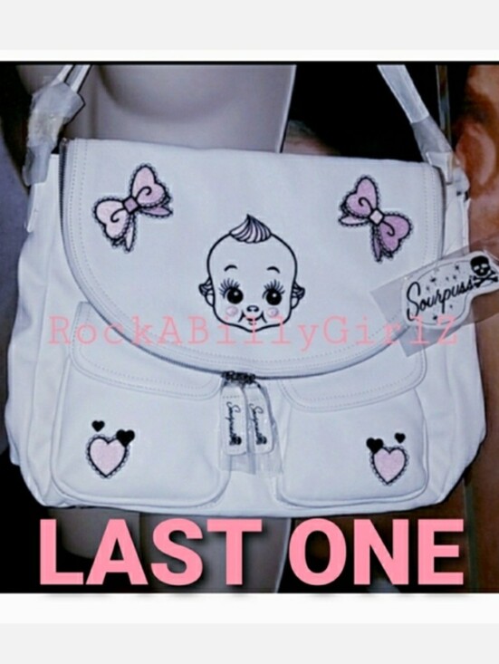 Sourpuss Handbags - Sourpuss Nomad 1920's Kewpie Doll Baby Pink Bows Hearts Purse Vegan Leather Bag